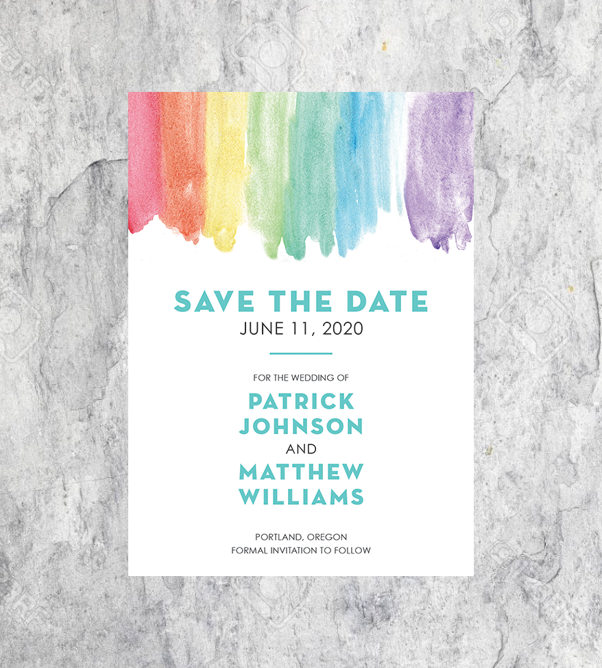 LGBTQ Rainbow Watercolor Wedding Save the Date