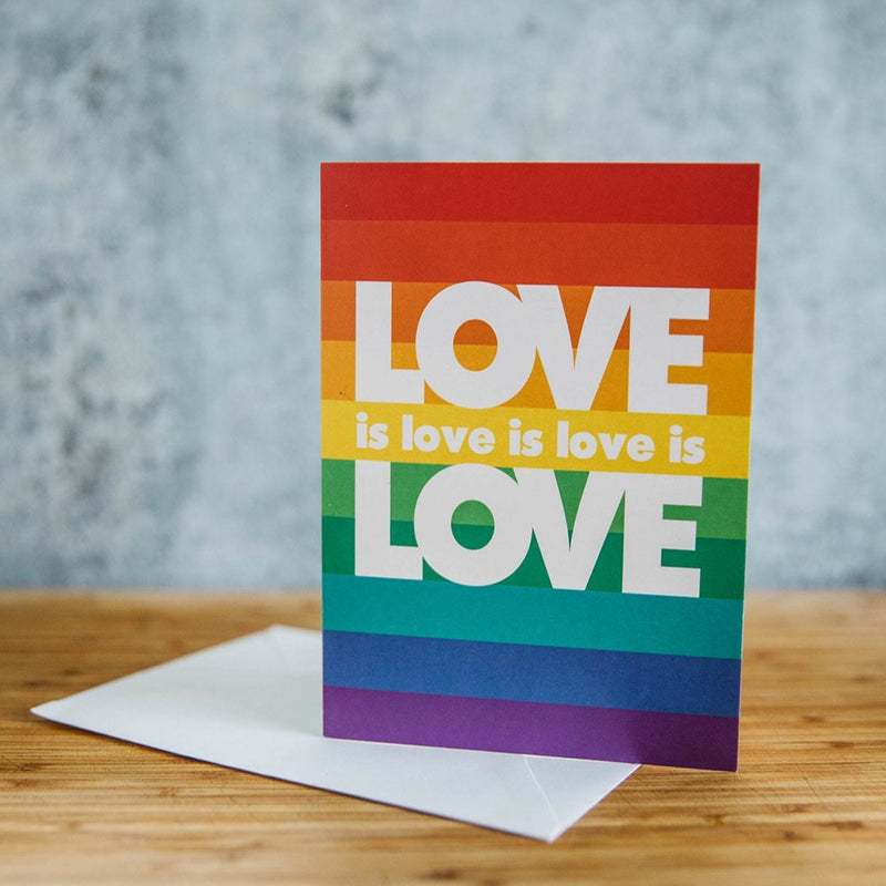Love is Love is Love Rainbow Stripes Greeting Card LGBT Wedding Greeting Card