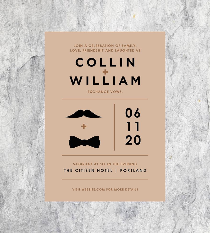 LGBTQ Mustache Wedding Invitation