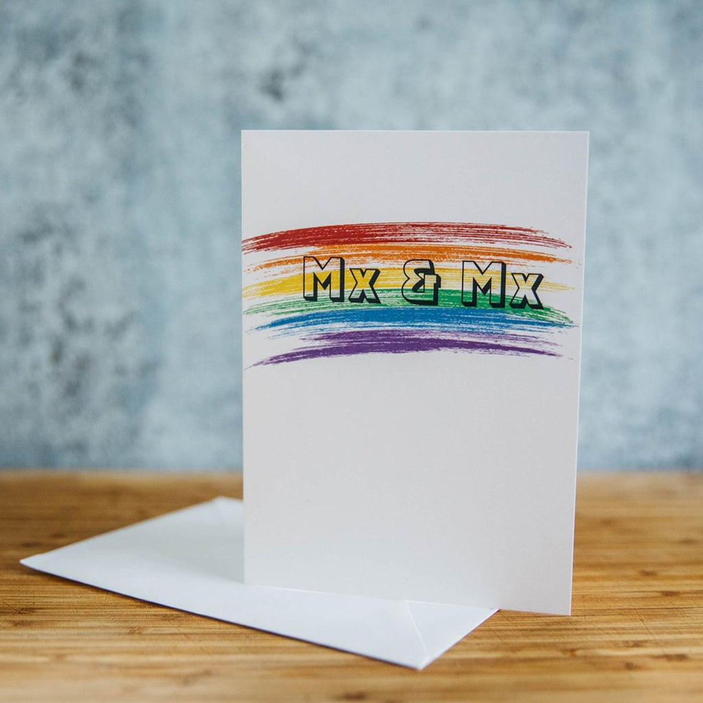 Mx & Mx Rainbow Brush Strokes Non-Binary Wedding Greeting Card