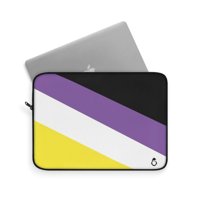 LGBTQ+ Pride Nonbinary Stripe Laptop Sleeve - Laptop Peeking Out