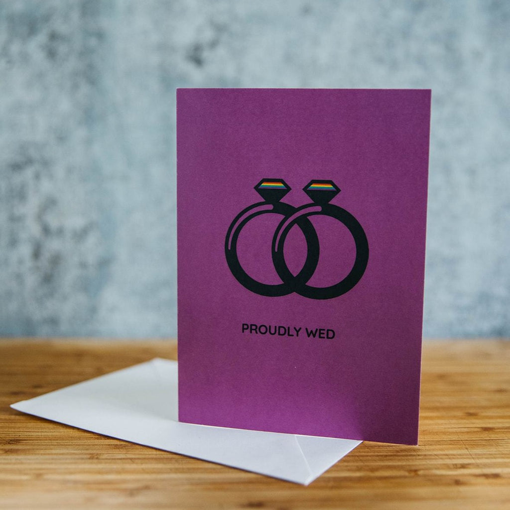 Proudly Wed Spouses Two Diamonds - Non Binary Wedding Greeting Card