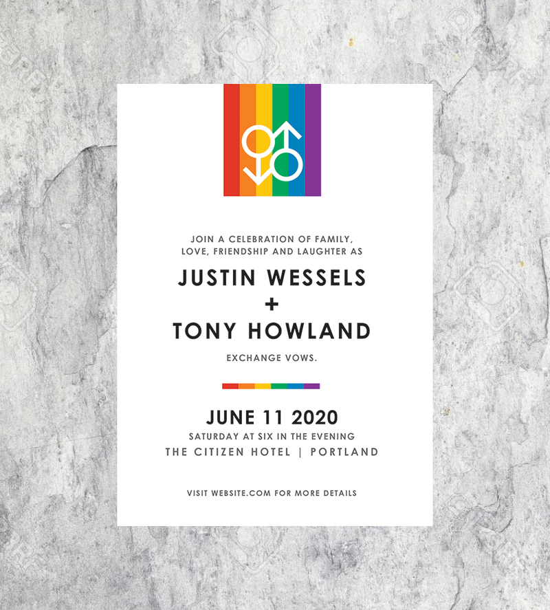 LGBTQ+ Rainbow Male Icons Wedding Invitations