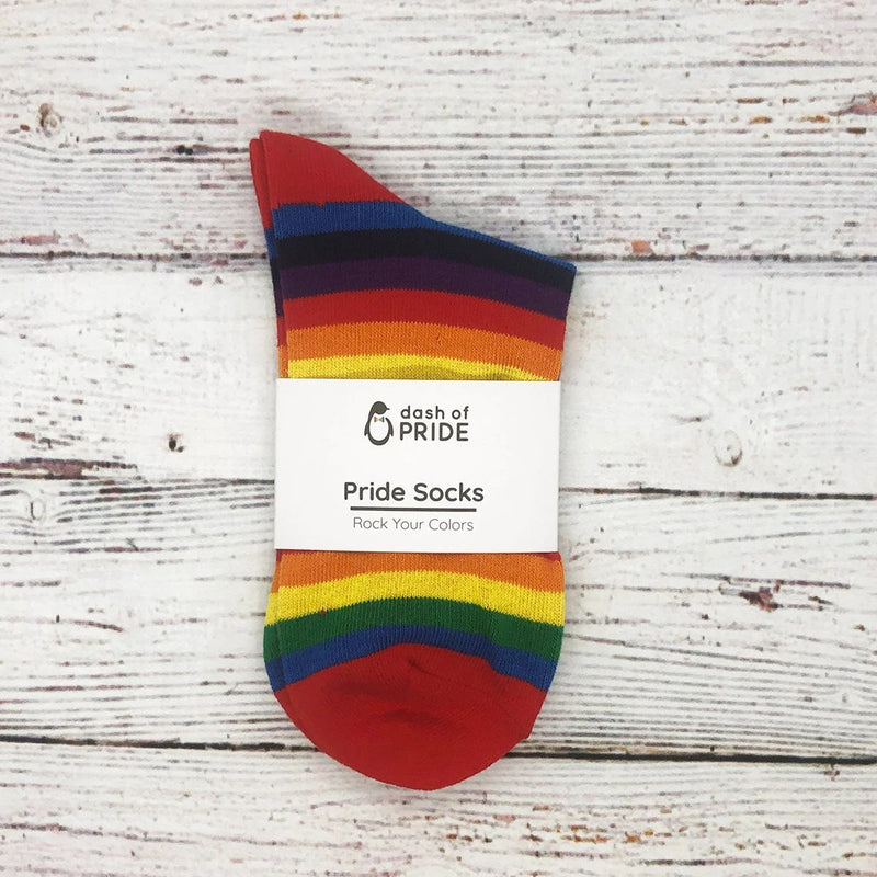 LGBTQ+ Rainbow Pride Striped Socks Packaged