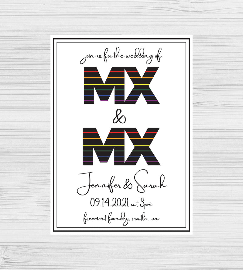 LGBTQ+ Mx Rainbow Wedding Invitations