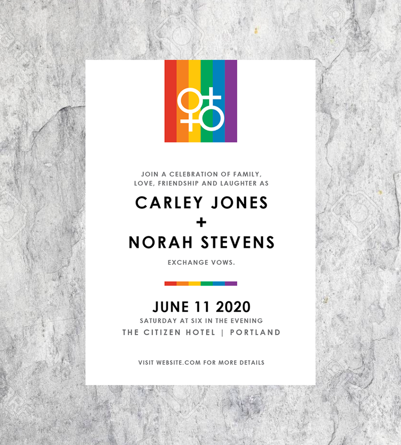 LGBTQ+ Rainbow Female Icons Wedding Invitations