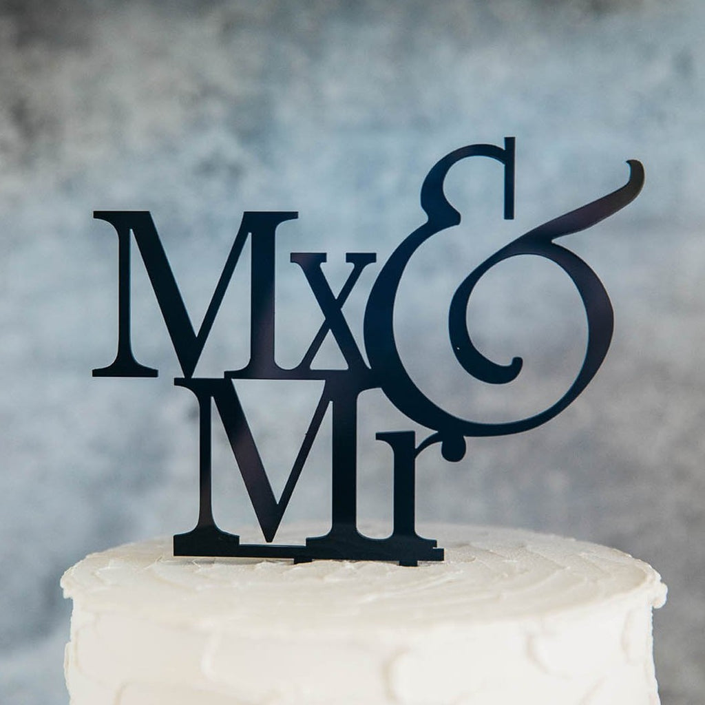Non-Binary Mx&Mr Black Wedding Cake Topper 