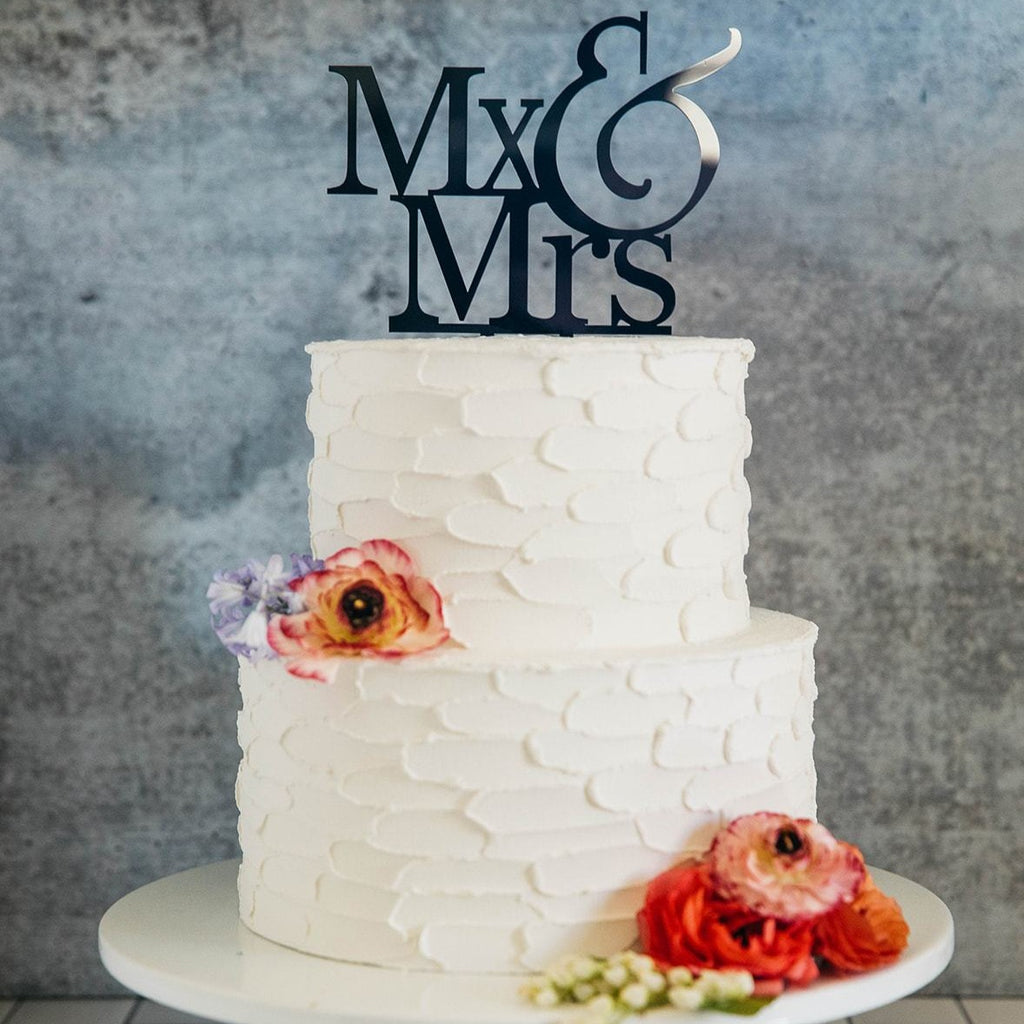 Non-Binary Mx&Mrs Black Wedding Cake Topper 