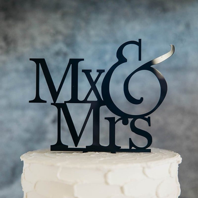 Non-Binary Mx&Mr Black Wedding Cake Topper Close Up
