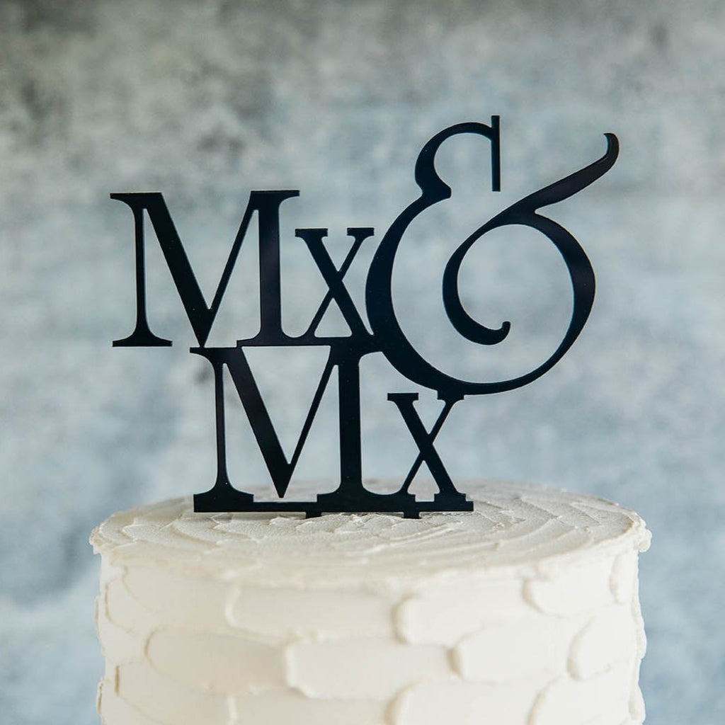 Non-Binary Mx&Mr Black Wedding Cake Topper Close Up