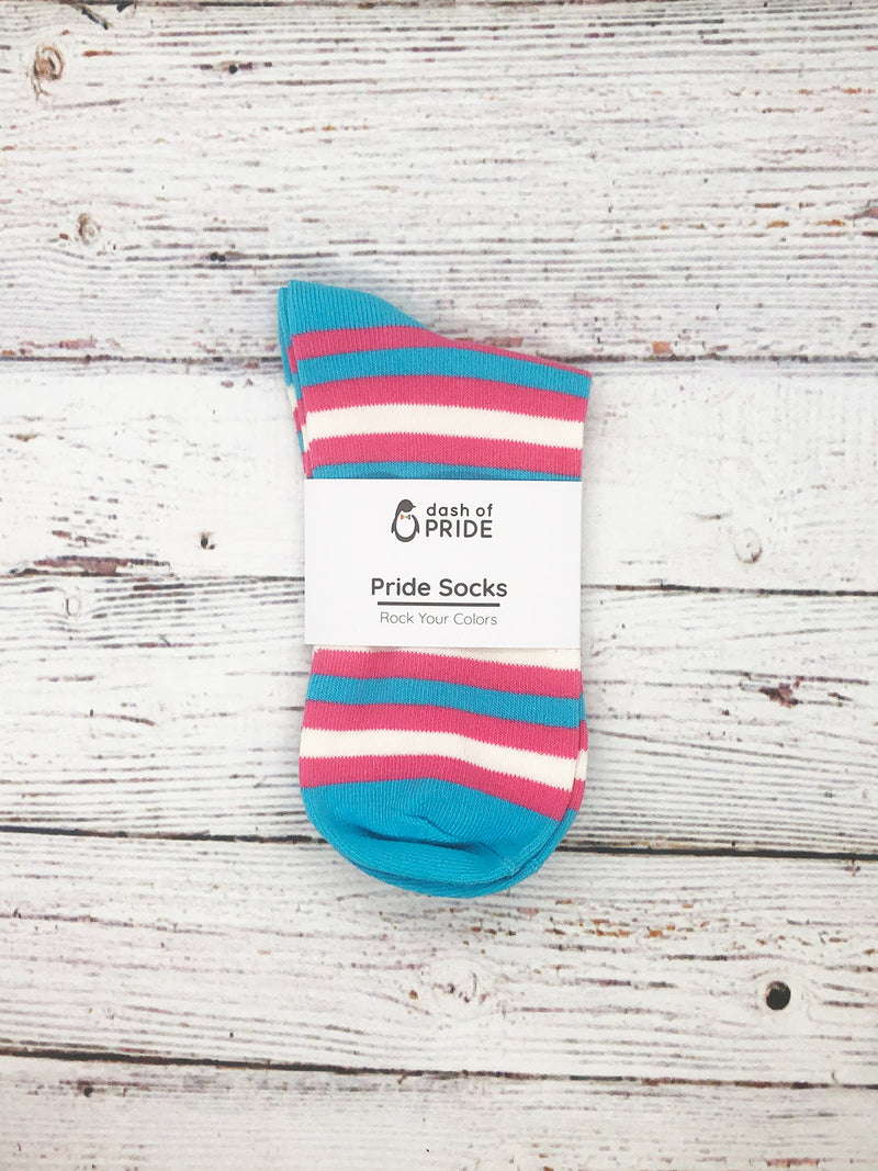 LGBTQ+ Transgender Pride Striped Socks Packaged