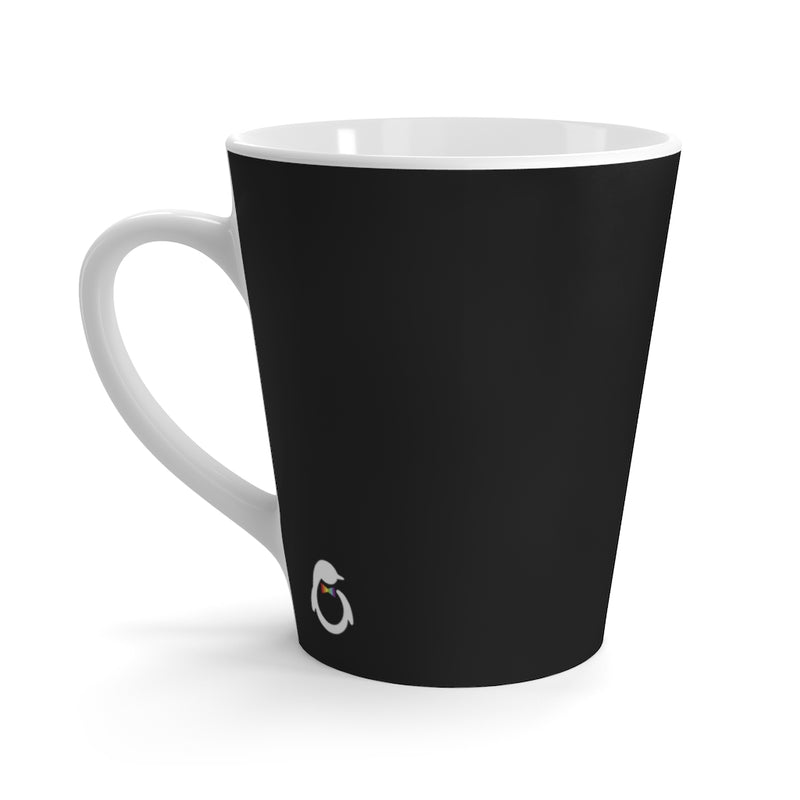 Black Mug - White Interior and Handle - Back View with Penguin Dash of Pride Logo