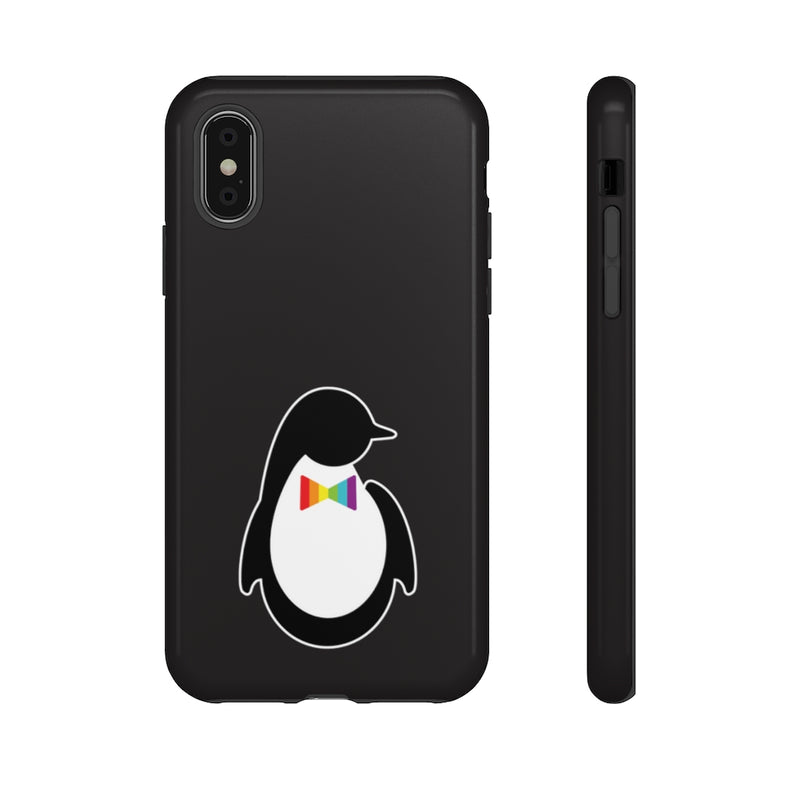 iPhone XS Plus Glossy Black Phone Case with Dash of Pride Penguin Logo - Back and Side View