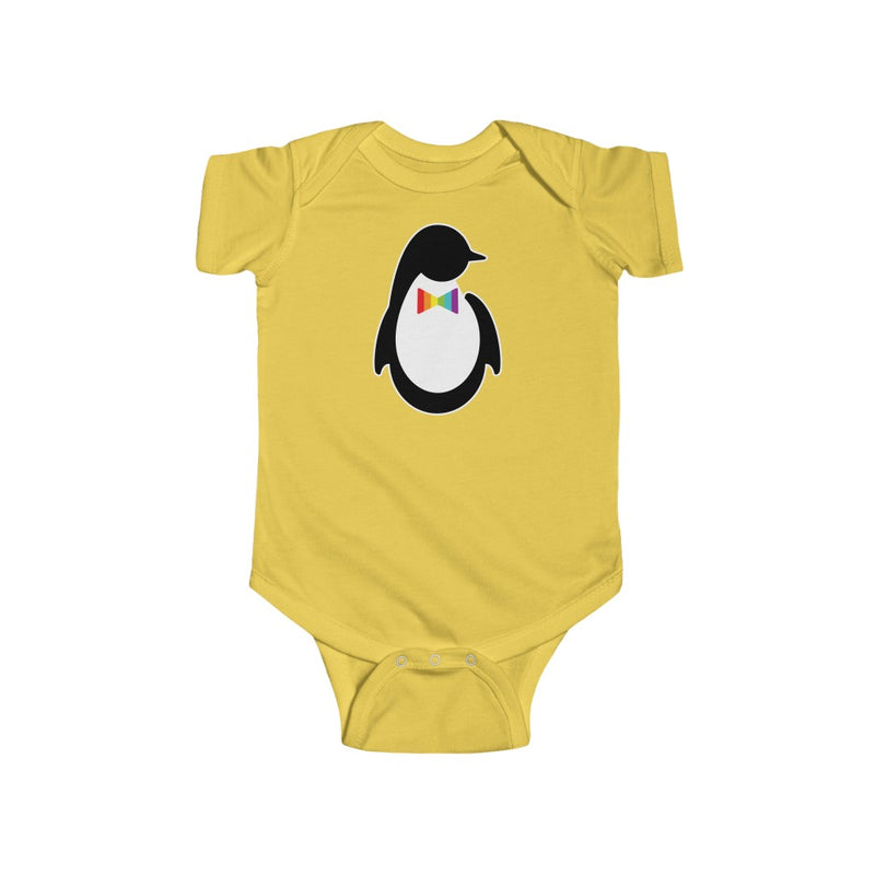 Butter Yellow Infant Bodysuit with Dash of Pride Penguin Logo