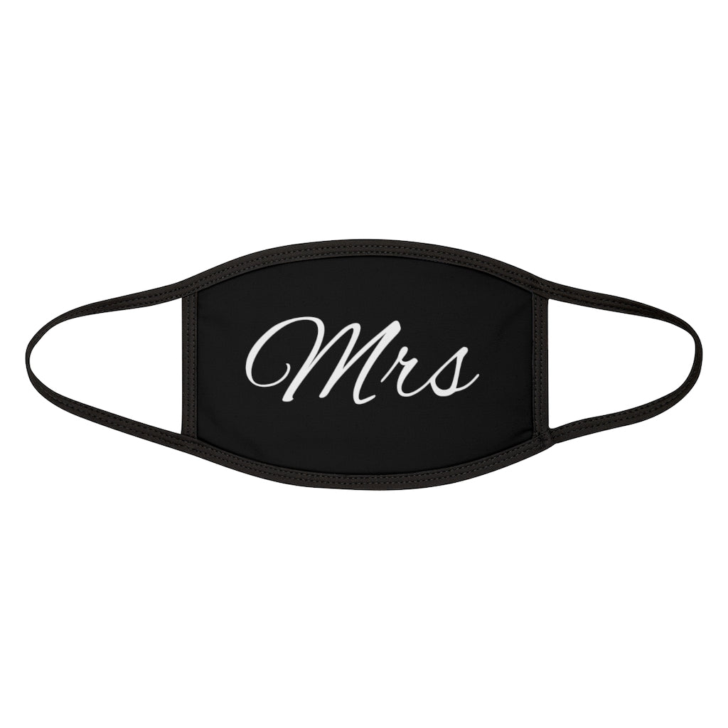 Black Fabric Face Mask with Mrs in White Cursive