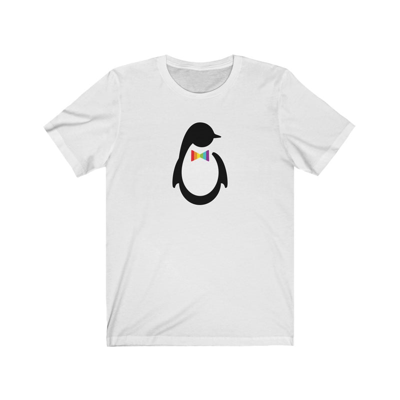 White Crewneck Tshirt with Dash of Pride Penguin Logo
