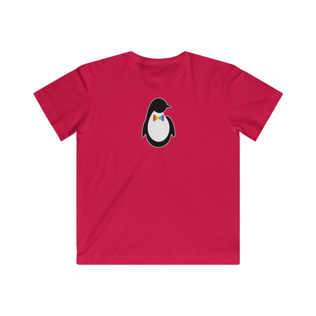 Kids Red Crewneck Tshirt with Dash of Pride Penguin Logo