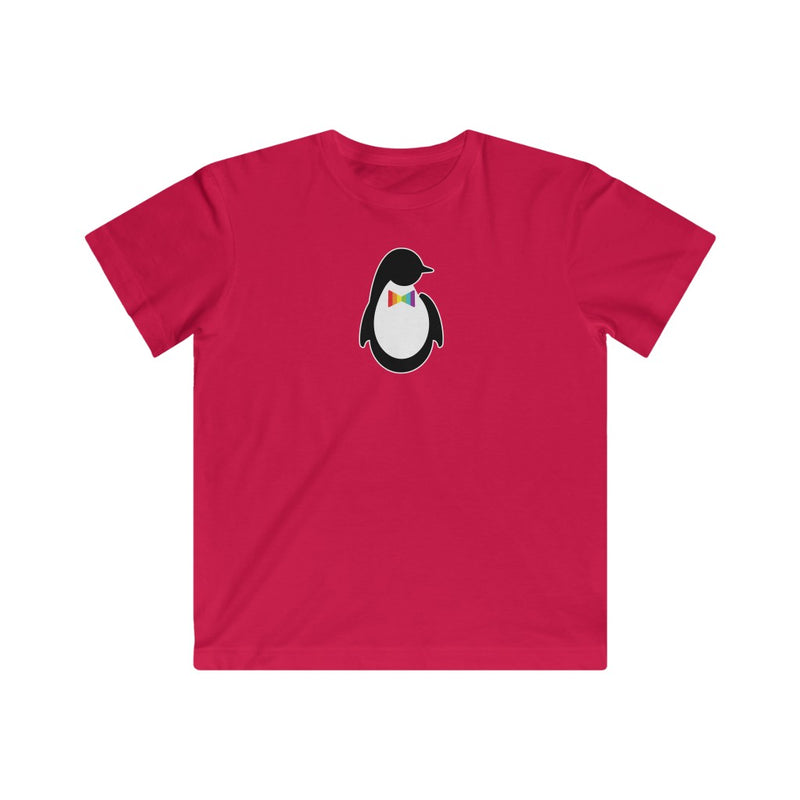 Kids Red Crewneck Tshirt with Dash of Pride Penguin Logo