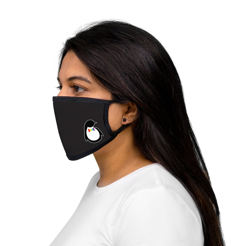 Black Fabric Face Mask with Dash of Pride Penguin Logo - On Woman - Side View