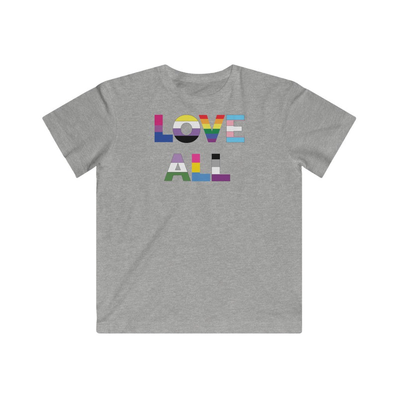 LGBTQ+ Pride Flag Colors - Love All - Gray Kids Tee