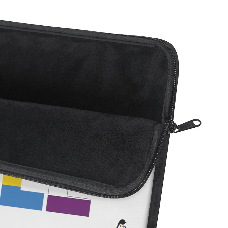 Laptop Sleeve with Love All in LGBTQ+ Rainbow Block Letters - Unzipped - Fuzzy Black Interior
