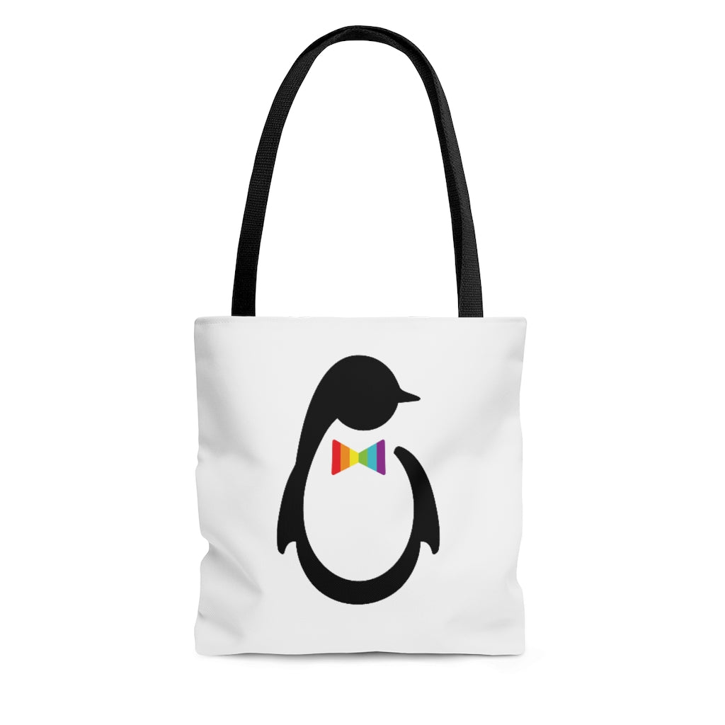 White Tote Bag with Black Straps - Dash of Pride Penguin Logo