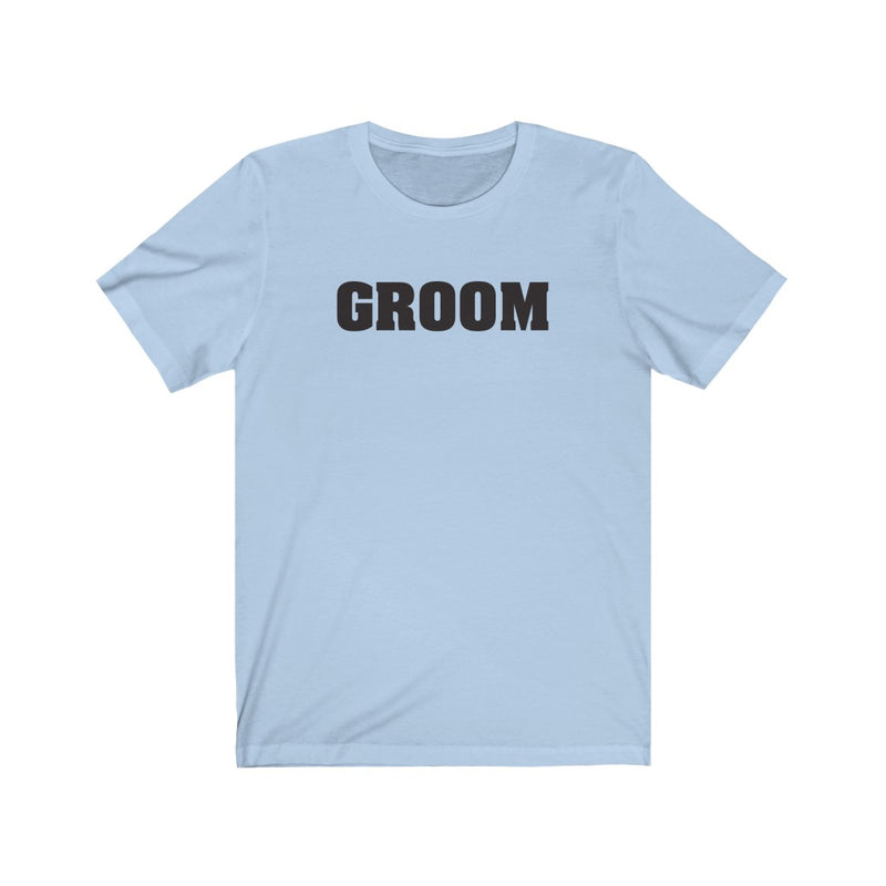 Wedding Day Baby Blue Crewneck Tshirt with Groom in Black Block Letters