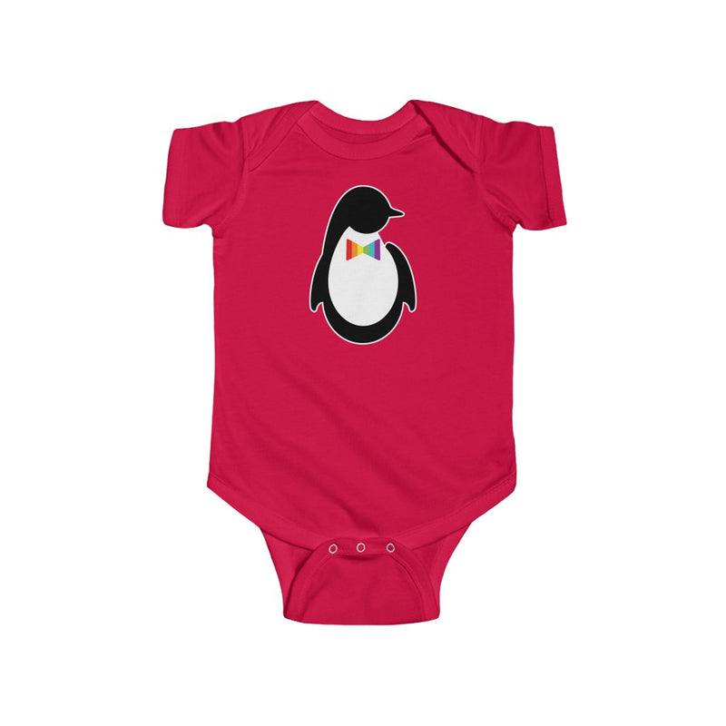 Red Infant Bodysuit with Dash of Pride Penguin Logo