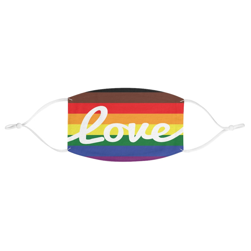 Fabric Face Mask - LGBTQ+ Rainbow Background with Love in White Cursive - Adjustable Ear Loops