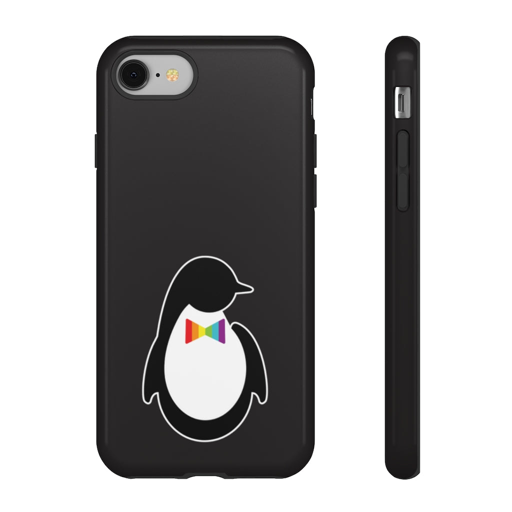iPhone 8 Glossy Black Phone Case with Dash of Pride Penguin Logo - Back and Side View