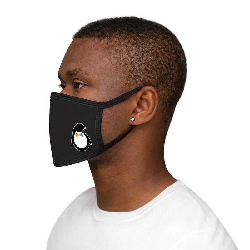 Black Fabric Face Mask with Dash of Pride Penguin Logo - On Man - Side View