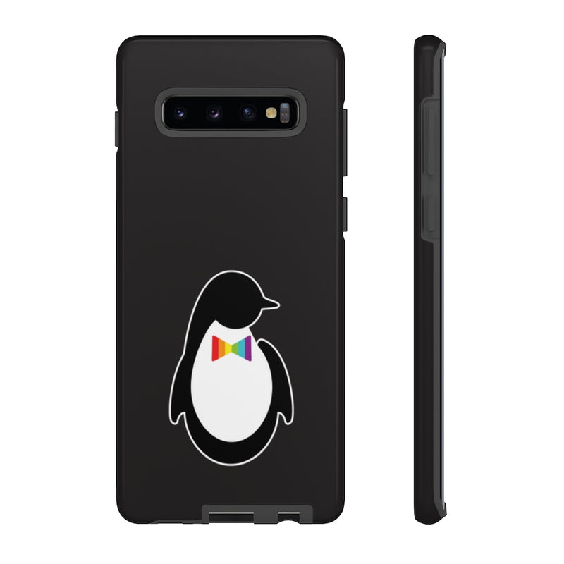 Samsung Galaxy S10 Plus Glossy Black Phone Case with Dash of Pride Penguin Logo - Back and Side View