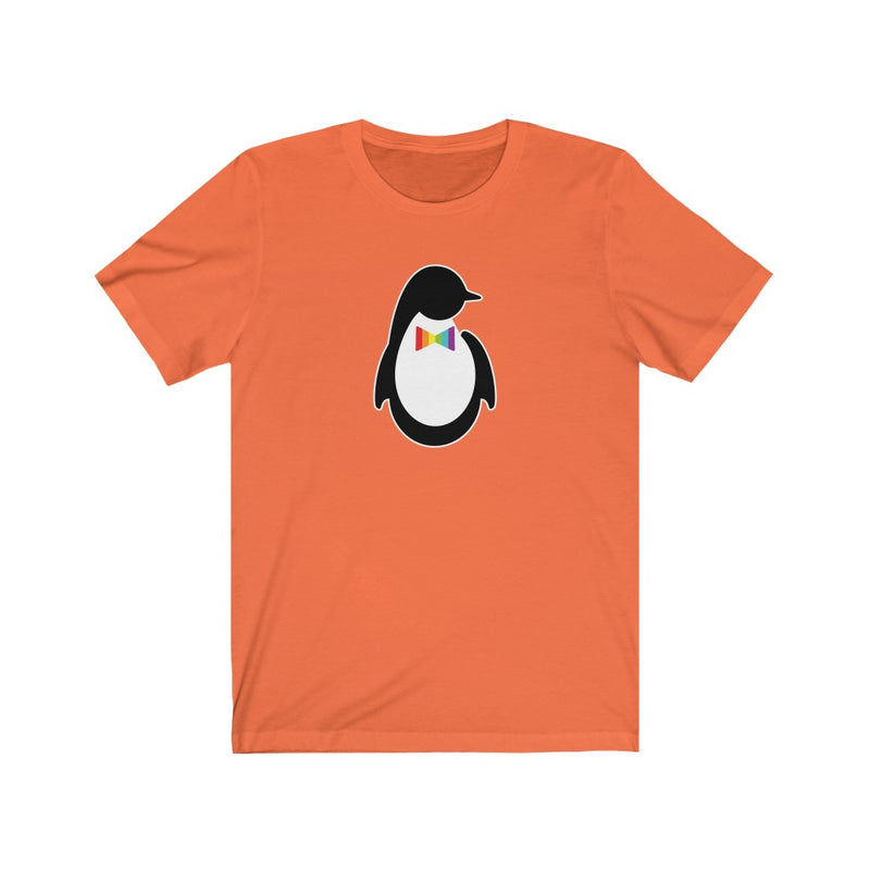 Orange Crewneck Tshirt with Dash of Pride Penguin Logo
