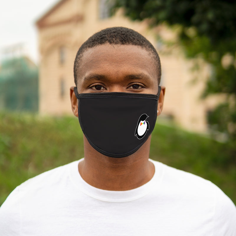 Black Fabric Face Mask with Dash of Pride Penguin Logo - On Man - Front View