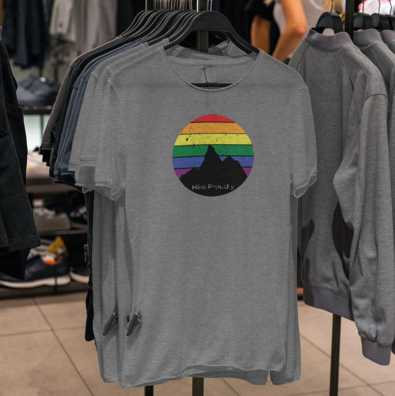 Hike Proudly Rainbow Mountain LGBTQ+ Tee - Heather Grey
