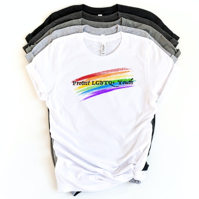 LGBTQ+ Pride Shirt - Support LGBTQ+ Youth  - shirts in pile